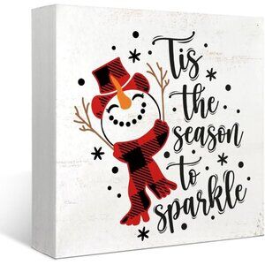 5x5 Inch Winter Season To Sparkle Snowman Wooden Box Sign Christmas Decorations